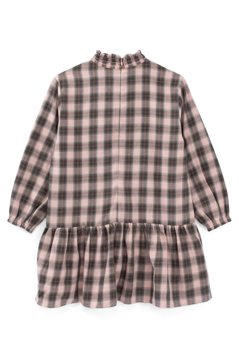 GIRLS’ PINK WITH KHAKI CHECK DRESS WITH SMOCKED COLLAR 2