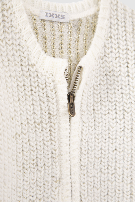 BABY GIRLS’ ECRU KNIT CARDIGAN WITH GOLD LUREX JACQUARD 6
