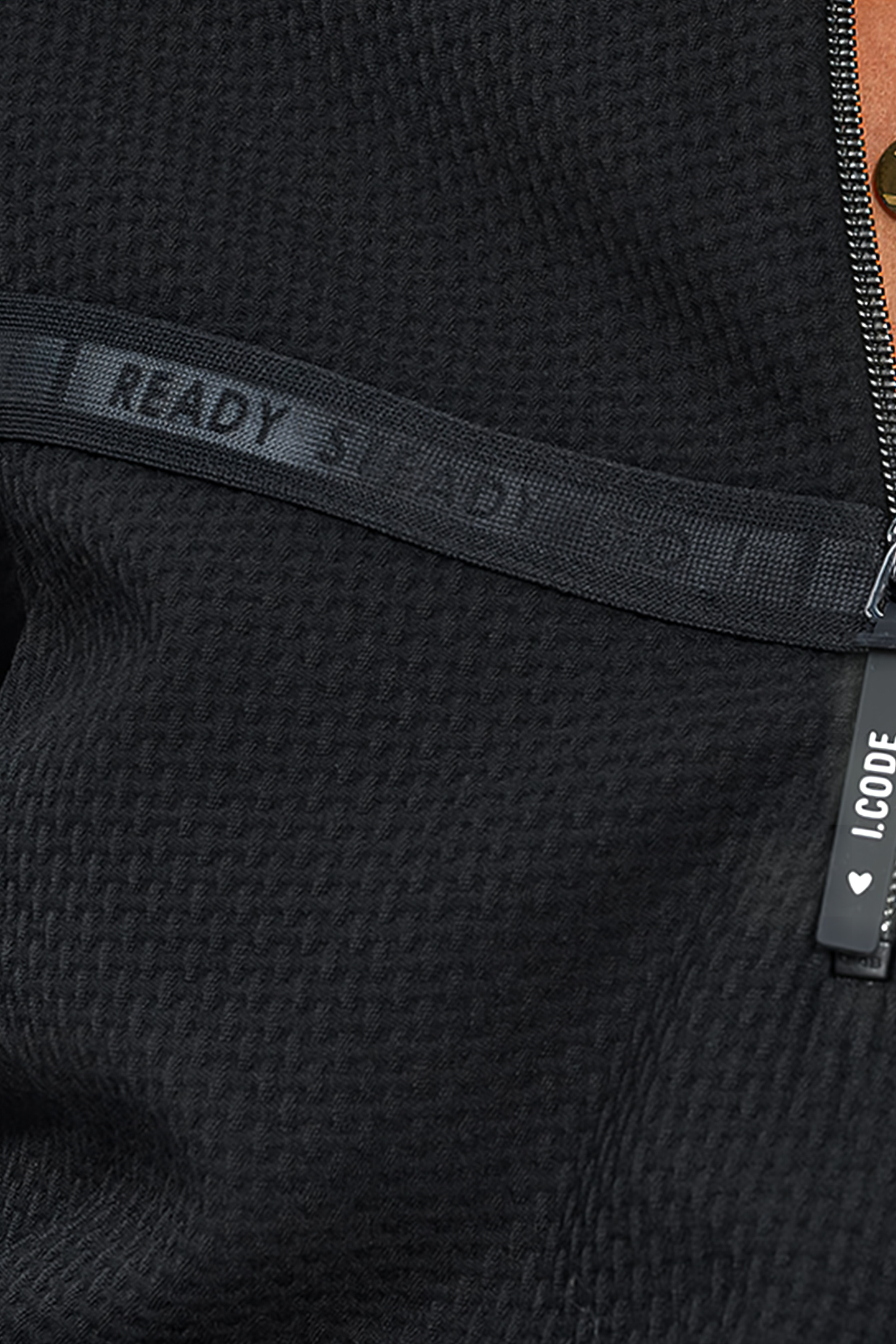 BLACK WAFFLE-KNIT BLOUSE WITH LETTER BAND 6