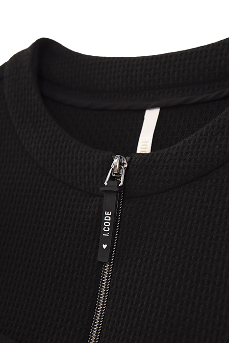 BLACK WAFFLE-KNIT DRESS WITH LETTER BANDS 8