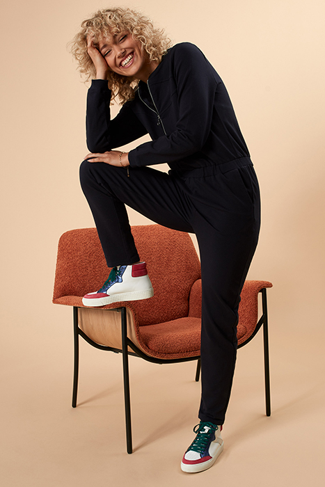 NAVY SWEATSHIRT FABRIC ZIPPED JUMPSUIT 10