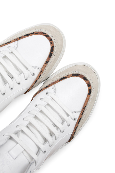WHITE, GREY, LEOPARD MOTIF HIGH-TOP TRAINERS 6
