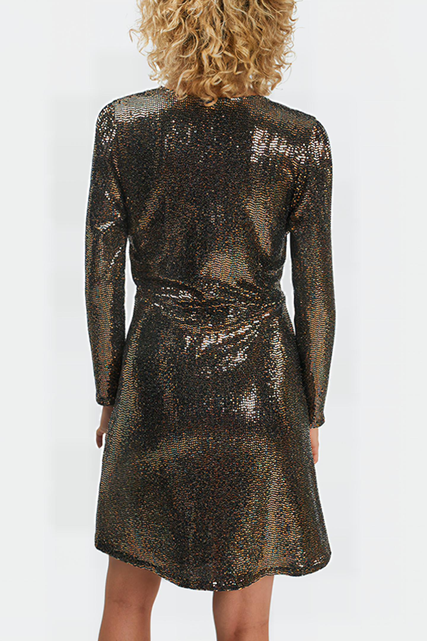 BLACK KNIT DRESS WITH METALLIC MINI POLKA DOTS 2