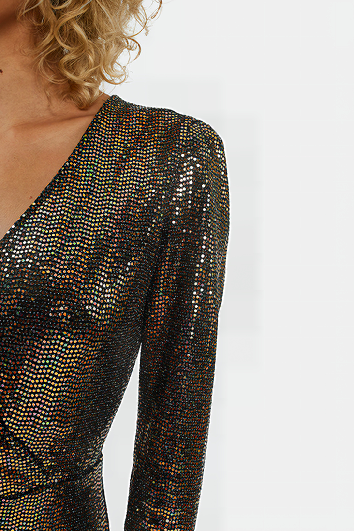 BLACK KNIT DRESS WITH METALLIC MINI POLKA DOTS 6