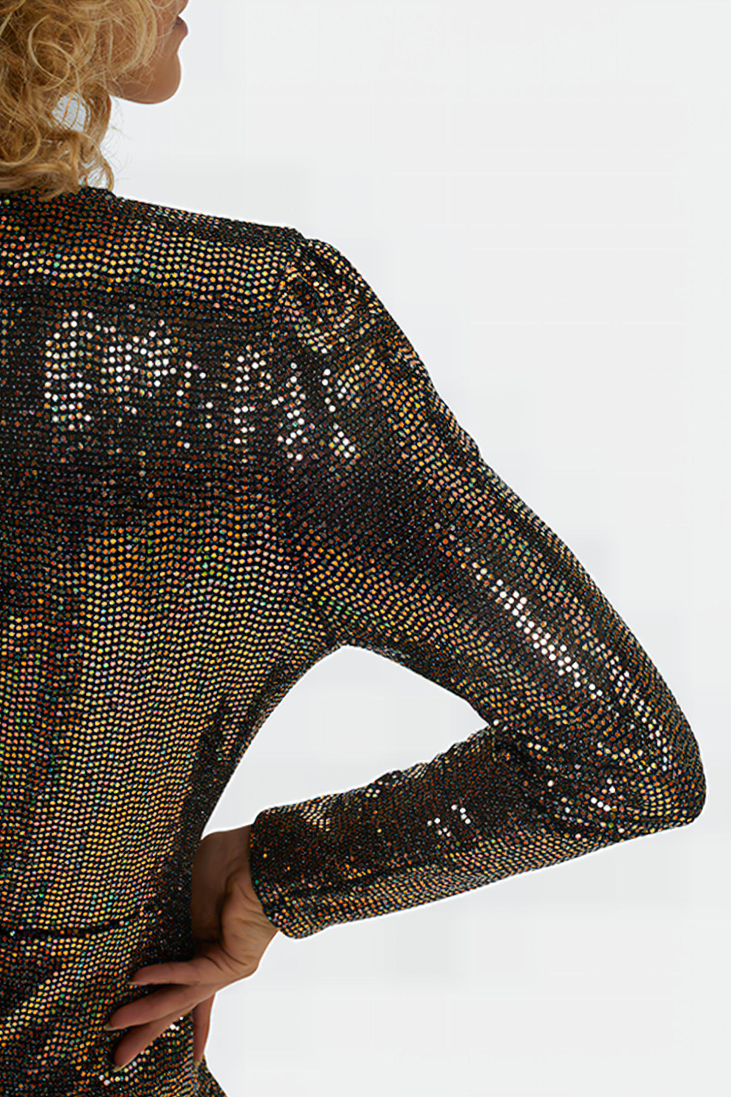 BLACK KNIT DRESS WITH METALLIC MINI POLKA DOTS 7