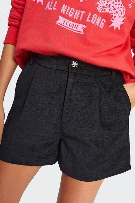 BLACK TEXTURED VELVET SHORTS 5
