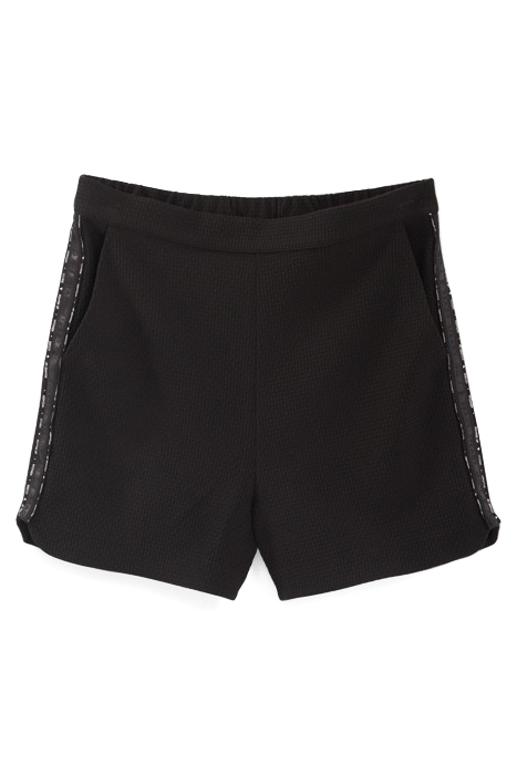 BLACK WAFFLE-KNIT SHORTS WITH LETTER BANDS 3