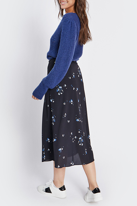 BLACK FLORAL BOUQUET PRINT MIDI-SKIRT 3