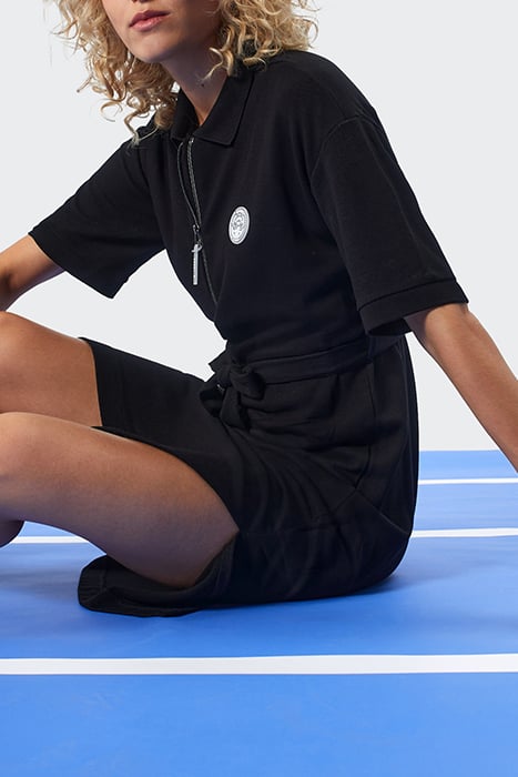 BLACK PIQUE KNIT LONG POLO-SHIRT DRESS 9