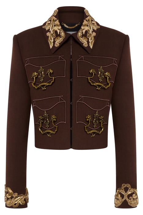 CROPPED CRÊPE JACKET HANDLE WITH CARE BROWN 3