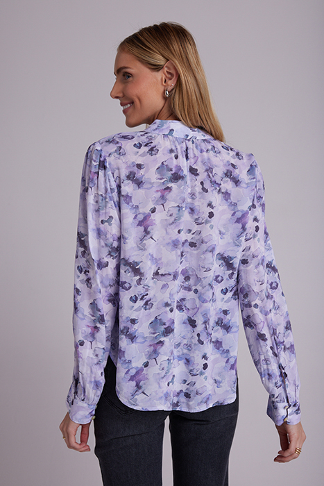 SHIRRED BUTTON UP BLOUSE LILAC FLORET PRINT 2