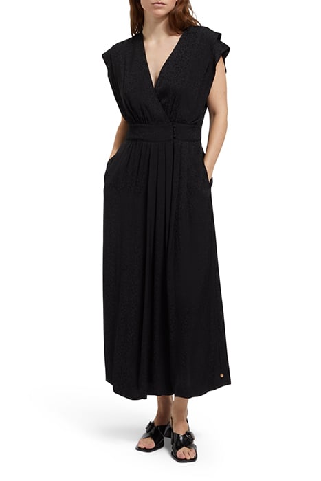 SLEEVELESS VISCOSE WRAP DRESS BLACK 2