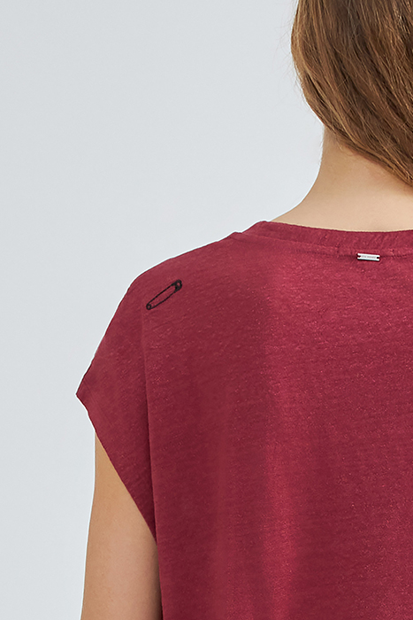 BURGUNDY IRIDESCENT EMBROIDERED LINEN KNIT T-SHIRT CAMELIA 6