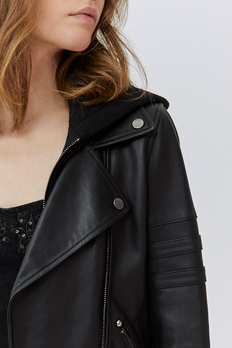 BLACK LEATHER BIKER-STYLE JACKET, ZIPPED FACING BLACK 6
