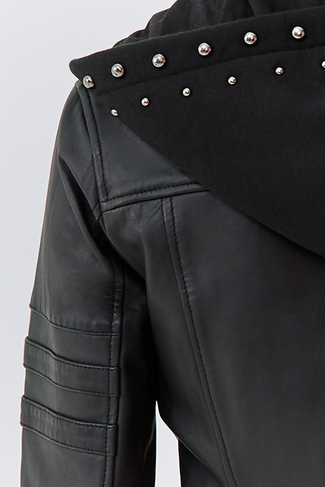 BLACK LEATHER BIKER-STYLE JACKET, ZIPPED FACING BLACK 5
