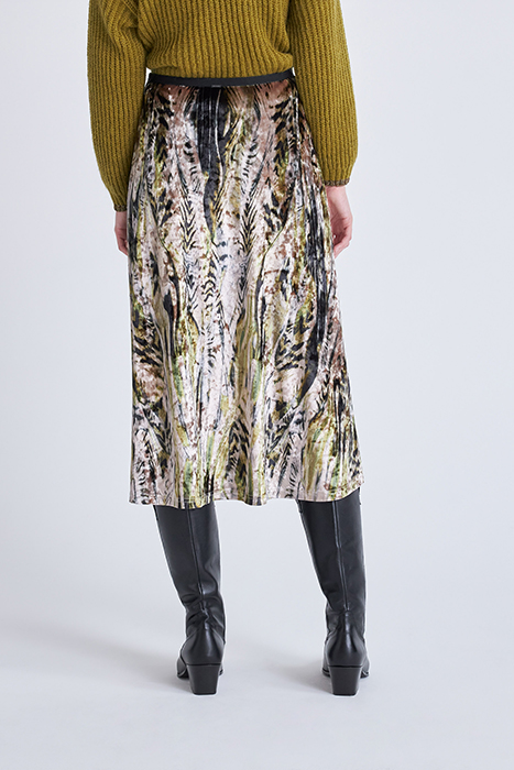 BEIGE ABSTRACT PRINT VELVET MIDI SKIRT TITANE 2
