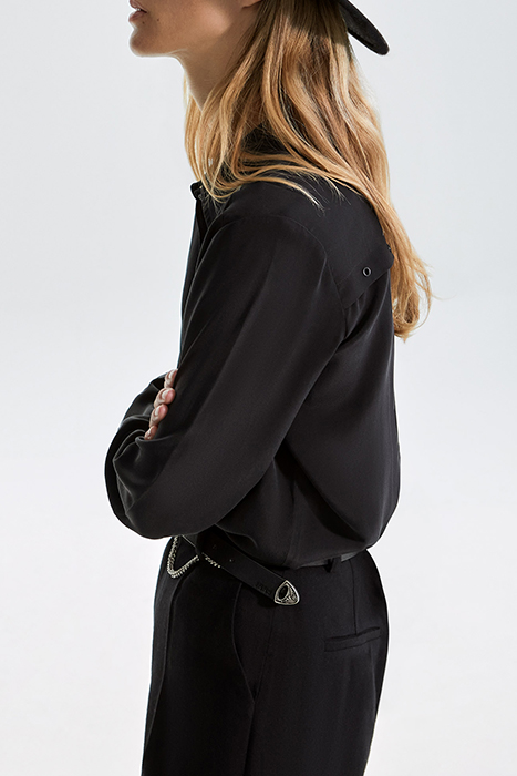 PURE EDITION- BLACK SILK SHIRT WITH EYELETS BLACK 6