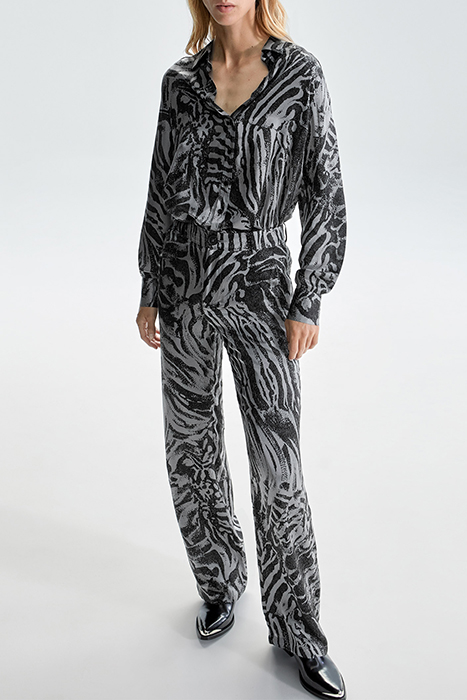 PURE EDITION- GREY WIDE-LEG ZEBRA PRINT TROUSERS GREY 3