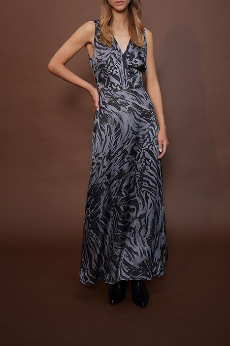 PURE EDITION- GREY LONG ZEBRA PRINT DRESS GREY 8