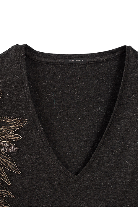 GREY MARL LUREX T-SHIRT WITH FEATHER EMBROIDERY GREY 2