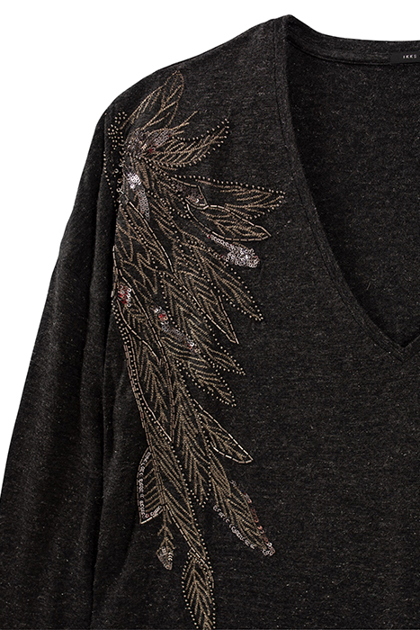 GREY MARL LUREX T-SHIRT WITH FEATHER EMBROIDERY GREY 3