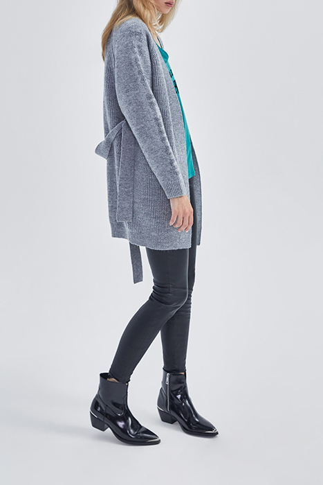 GREY KNIT BELTED CARDIGAN WITH SLOGANS ON SLEEVES GREY 4