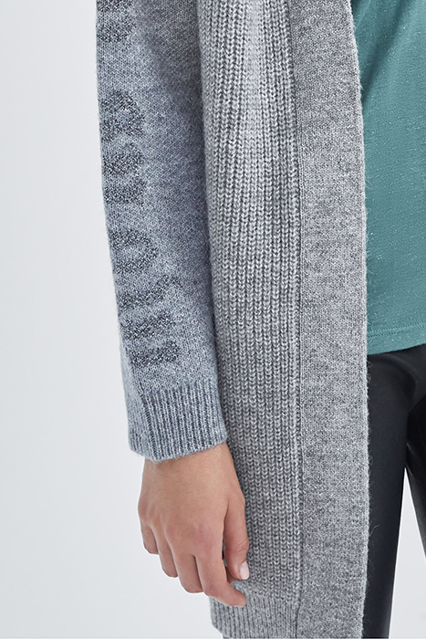GREY KNIT BELTED CARDIGAN WITH SLOGANS ON SLEEVES GREY 7