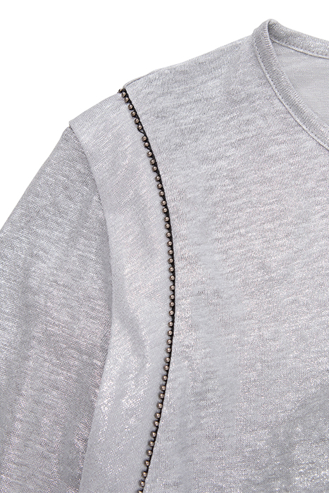 MOTTLED GREY LINEN T-SHIRT WITH BEADED COLLAR GREY 2