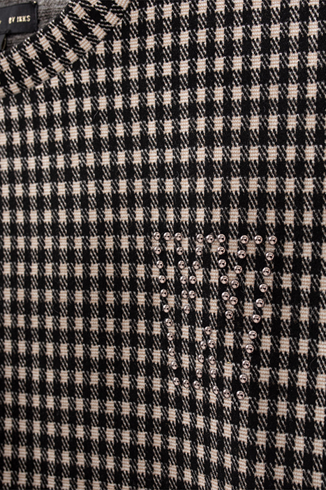 GIRLS' BLACK AND BEIGE HOUNDSTOOTH MOTIF SWEATSHIRT BLACK 6