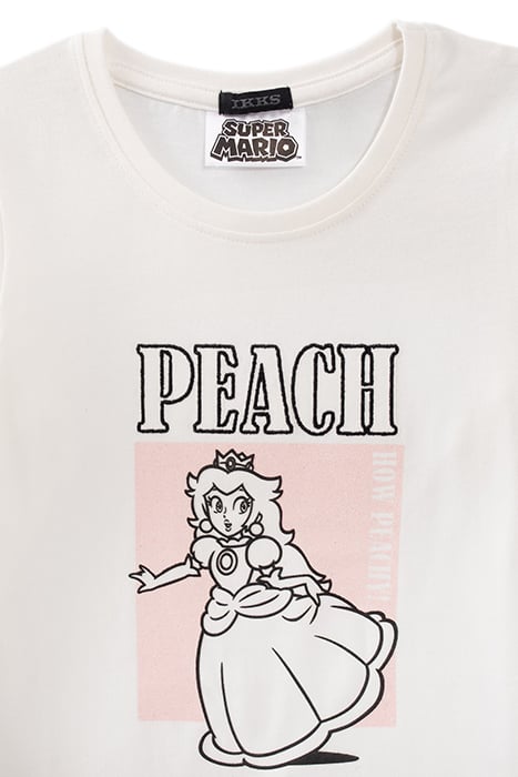 GIRLS’ WHITE PRINCESS PEACH T-SHIRT, GLITTERY PEACH IMAGE WH 2