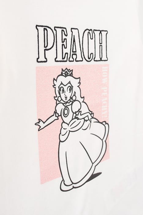 GIRLS’ WHITE PRINCESS PEACH T-SHIRT, GLITTERY PEACH IMAGE WH 4