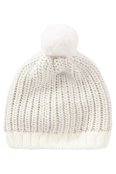 BABY GIRLS’ ECRU KNIT BEANIE, GOLD LUREX & LIGHTNING BADGE O 2