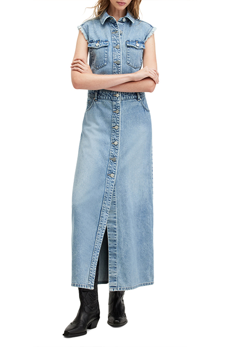 AllSaints Blair Denim Dress Light Indigo Maat: 2 | Blousejurken Outlet | Dames | Blauw