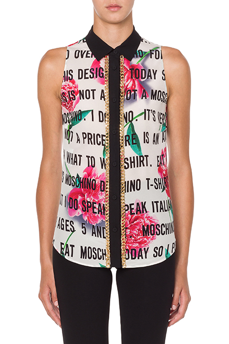 TOP IN CRÊPE DE CHINE SLOGAN & FLOWERS WHITE 1