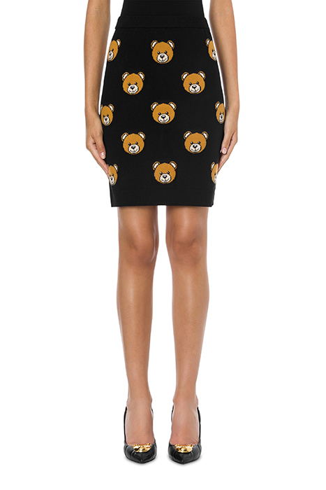 ALLOVER TEDDY BEAR WOOL SKIRT BLACK 1