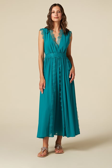 LONG DRESS WITH LACE PROFILES BLUE 1