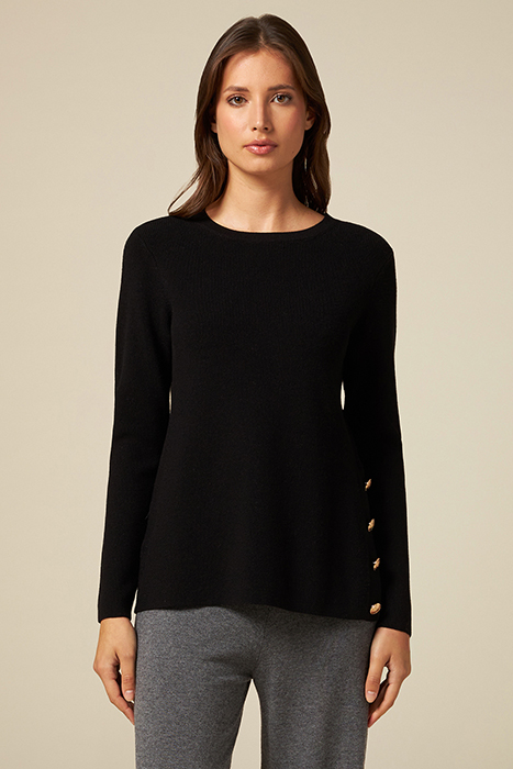CREW-NECK SWEATER WITH JEWEL SLIT AND BUTTONS BLACK 1