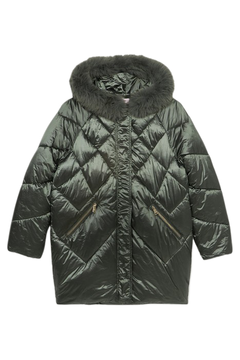 Quilted down jacket with faux fur border 4
