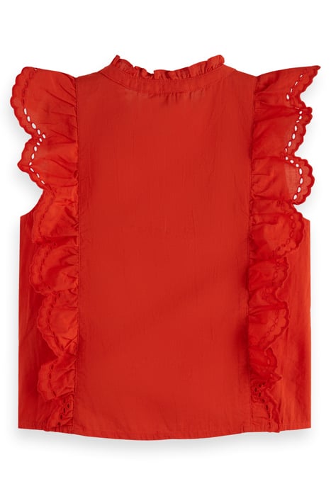 SLEEVELESS BRODERIE ANGLAISE TOP LOBSTER RED 2