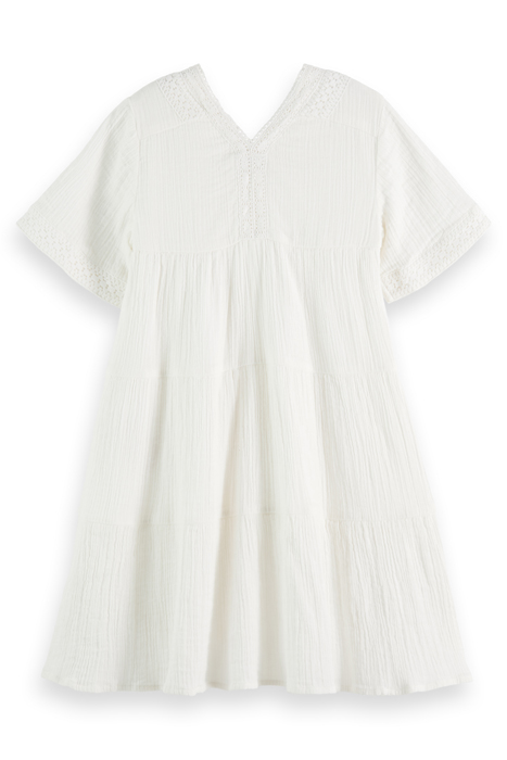 LACE DETAIL CRINKLE COTTON MIDI DRESS OFF WHITE 2