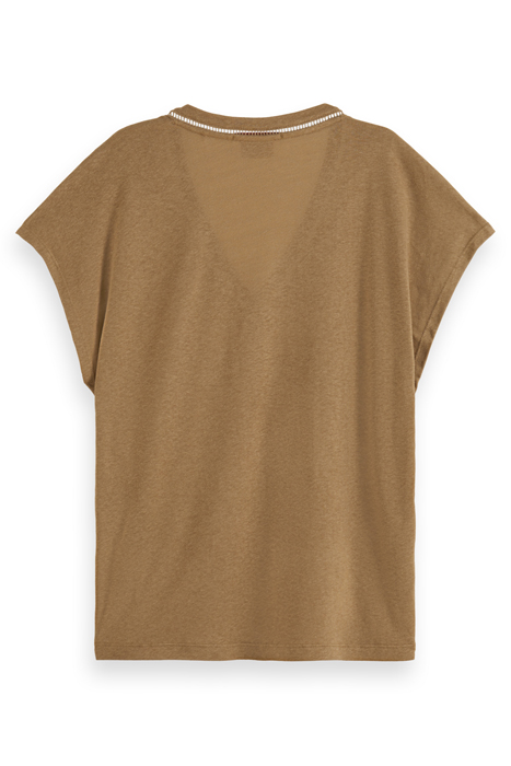 V-NECK LADDER DETAIL LOOSE FIT T-SHIRT LIGHT ARMY 2