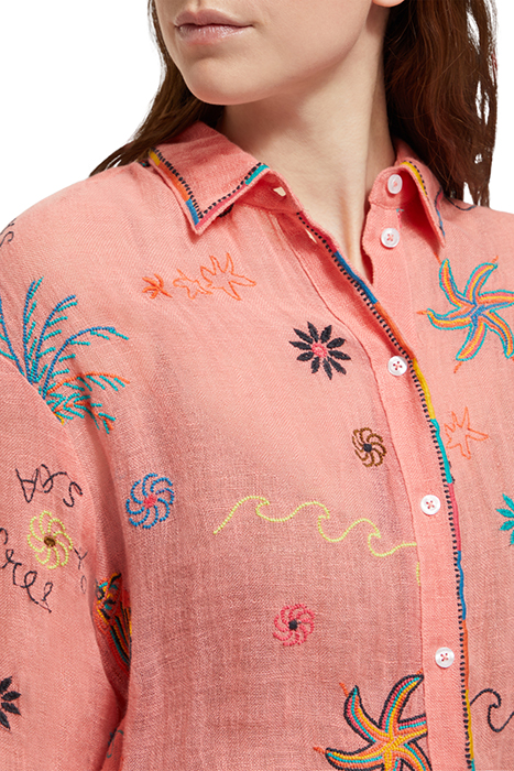 OVERSIZED SHIRT DRESS WITH MULTICOLOR EMBROIDERY SEA LIFE EM 7