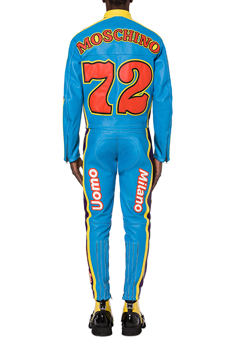 RETRO MOSCHINO LOGO LEATHER BIKER BLUE 2