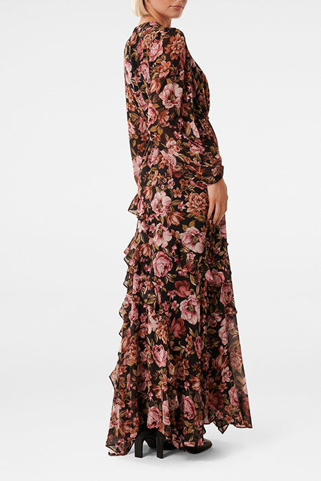 MARIA RUFFLE MIDI DRESS BLACK DELPHI FLORAL 2