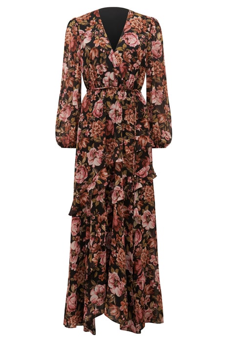 MARIA RUFFLE MIDI DRESS BLACK DELPHI FLORAL 3