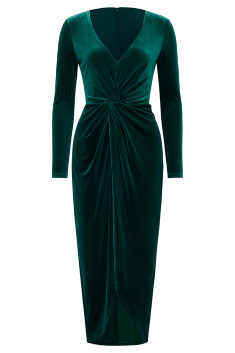 SOFIA VELVET TWIST FRONT MIDI DRESS EMERALD GREEN 3