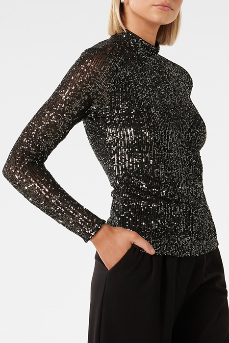 ANTHEA HIGH NECK SEQUIN TOP GUNMETAL 5