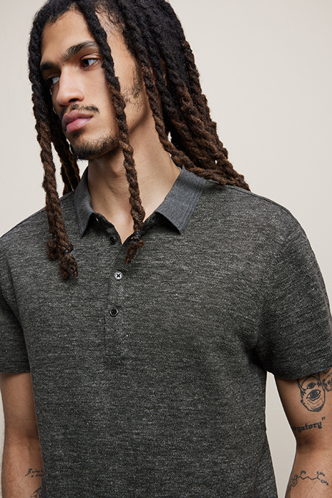 LIVINGSTON REGULAR FIT SS POLO WITH LINE STEEL GREY 2