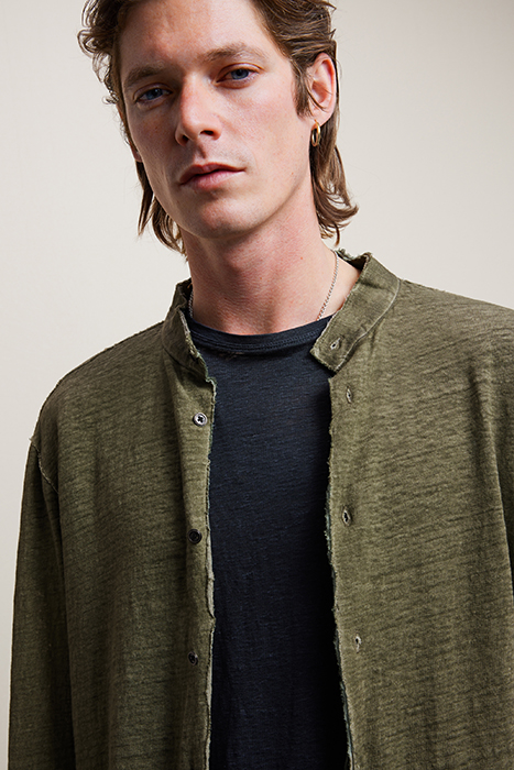 TRINITY REGULAR FIT LS BAND COLLAR SHIRT TURTLE GREEN 2