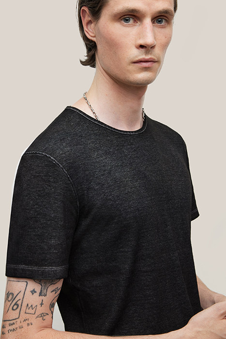 SUTTON SLIM FIT SS RIB CREW WITH BURN OU METAL GREY 2